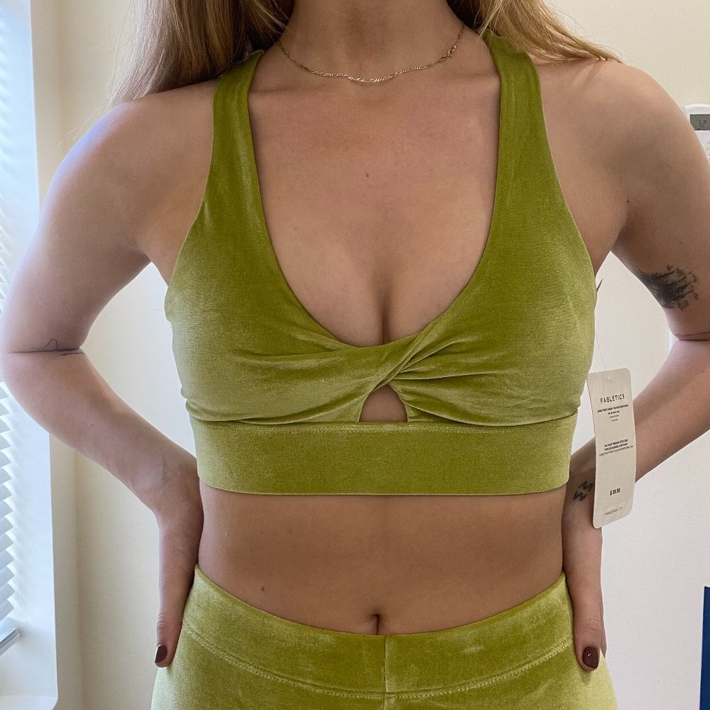 Oasis Twist Velour Sports Bra NWT Golden Leaf Lime Green
